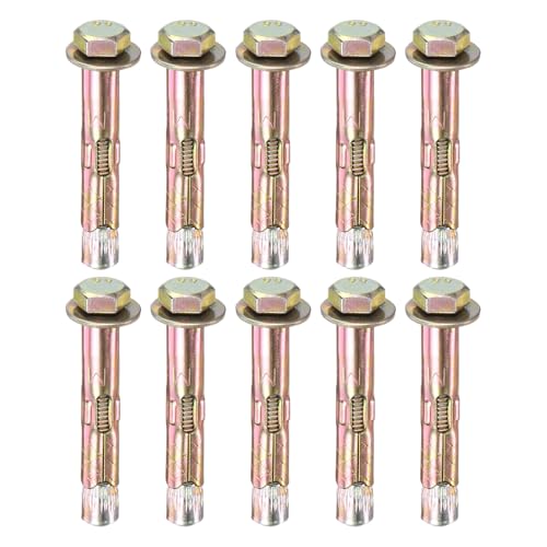 M METERXITY 10-Pack Hex Expansion Bolt, M6x40mm Colored Galvanized Iron-Carbon Steel External Hex Expansion Bolts, Anti-Corrosion Metal Bolt for Concrete/Dry Brick/Block Walls