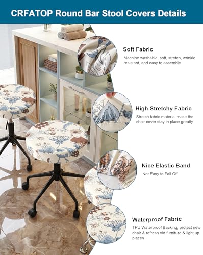 Image of CRFATOP 2 Pack Waterproof Bar Stool Covers Round Seat Slipcover,M,02