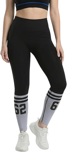 Celary Women's Activewear Leggings|High Waist Yoga Pants|Dual Tone Activewear with Number Print|Tummy Control Workout Tigh...