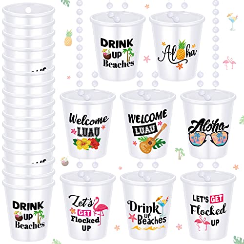 Ecally 24 Pcs Hawaiian Luau Party Shot Glasses Bead Necklace Let's Get Flocked Up Necklace Cups Aloha Funny Tropical Flamingo Plastic Shot Glass Necklace For Summer Beach Hawaiian Theme Party Supplies #TOP10