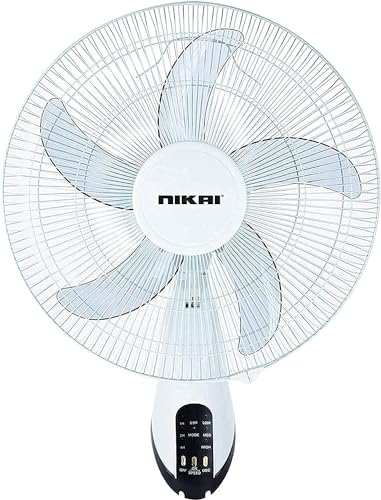 Nikai 16 Inch Wall Fan 45 Watts Power T Class Copper Motor 5 AS Knife Blades 120 Grill Oscillation 3 Speed Control Energy-Efficient Ideal for Office & Home - NWF1635T1