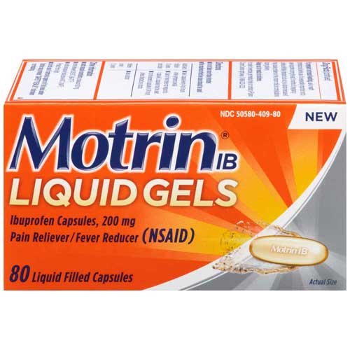 Motrin IB Liquid Gels Ibuprofen Pain Reliever Fever Reducer Capsules 80 ct Box - 24 per case.