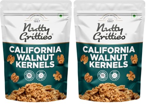 Image of Nutty Gritties California Walnut Kernels Without Shell 200g, for Morning Consumption Dry Fruit, Omega-3 Rich | Resealable Pouch (Pack of 2)