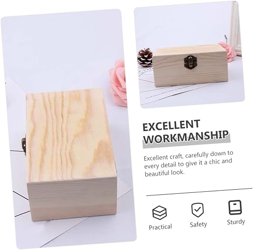 Miniatura 3 de COHEALI 4pcs Box Storage Box unfinished wood treasure chest wooden cajas de madera woodsy decor rustic decor rustic wedding decorations mini decor