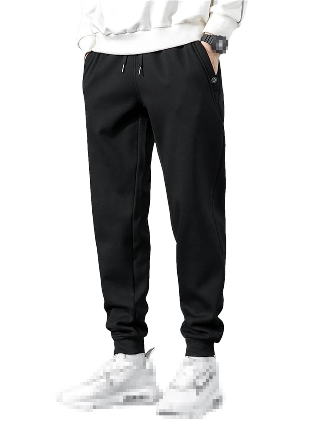 YTR6TW Mens Joggers Sweatpants Plus Size Zip Pockets Long Cotton Track Pant Winter Thick Warm Fleece Trousers
