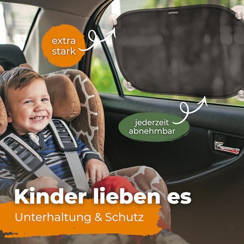 CARAMAZ Sonnenschutz Auto Baby mit UV Schutz, Reach Zertifiziert - Opti-Dark - GSM100+ inkl. Saugnapf - Verdunklung 51x31cm, 2 Stück