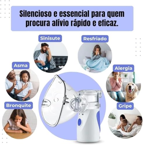 Inalador Nebulizador Portátil Recarregável Branco | Compacto e Silencioso 110v/220v - Uso Adulto e I