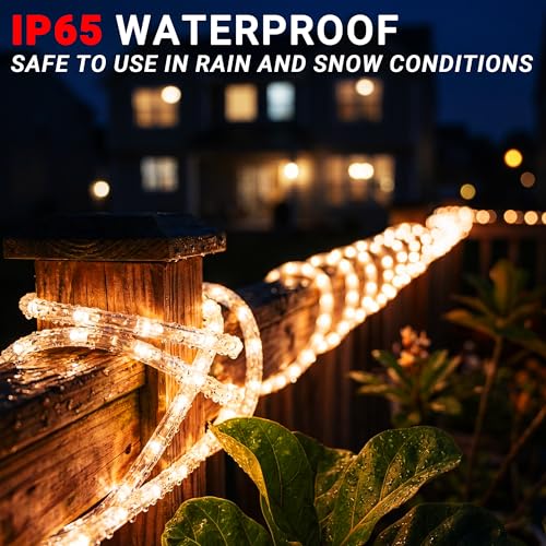 Image of 100ft Rope Lights For Outside,Connectable & Flexible Tube Lights with 8 Modes Controller,Waterproof Orange LED Rope Lighting for Deck,Garden,Pool,Patio,Bedroom,Party,Indoor & Outdoor Landscape Light