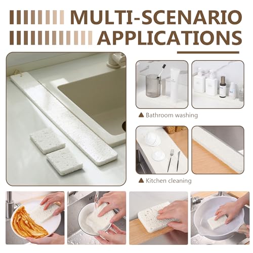 Image of Kitchen Sink Water Splash Guard, Kitchen Sponges Absorbent Faucet Mat, Heavy Duty Scrub Sponges, Suitable for Cleaning Kitchen and Bathroom Countertops, Super Absorbent (White, 23.23 inchx2.76 inch)