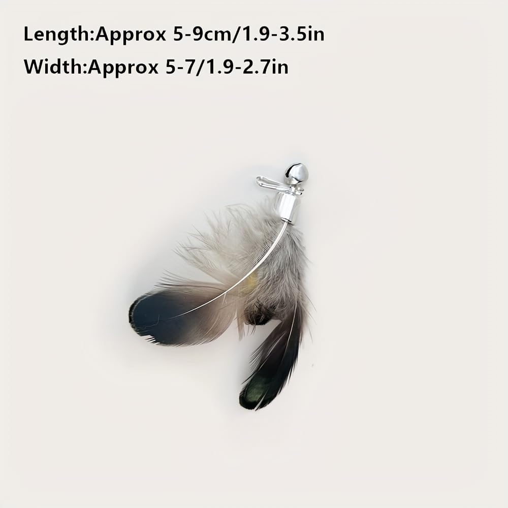 Cat Feather Toy Wand with Replacement Heads - Interactive Indoor Cat Toys (8pcs Refills), Set of 8 Insect Heads with Bells