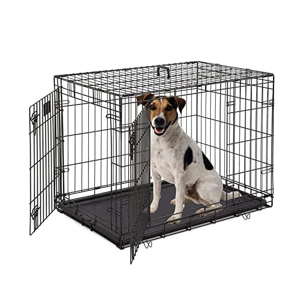 Dog Cage, 42 Inches Large Dog Crate Metal Double Door Folding Metal Pet Dog Kennel with Divider Panel, Leak-Proof Plastic Pan, Indoor Outdoor Pet Crates for Small and Large Pets Dog Cage, 42 Inches Large Dog Crate Metal Double Door Folding Metal Pet Dog Kennel with Divider Panel, Leak-Proof Plastic Pan, Indoor Outdoor Pet Crates for Small and Large Pets