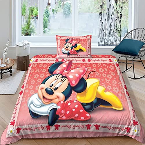 Impresión En 3D Funda Nordica Minnie Mouse 3 Piezas Funda De Edredón con Cremallera Microfibra Juego De Ropa De Cama Suave Transpirable para Niños Y Adultos 135x200 cm
