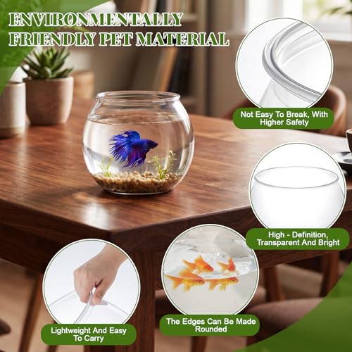 Image of Geelin 0.5 Gallon Plastic Fish Tank Large Bowl Shatterproof with Crystal Clear Clarity for Terrarium, Flower Vase Centerpiece Gift for Fish Lovers (Round)