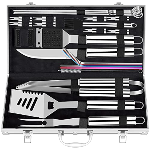 ROMANTICIST 25pcs BBQ Grill Accessories Set with Aluminum Case