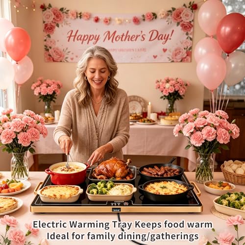 Image of Warming Mat for Food (XXL32 x18), Warming Trays for Buffets Party and Daily Use, Temperature Control Food Warmer, Full Surface Tempered Glass Top Heating Food Warming Mat, Black Electric Warming Tray