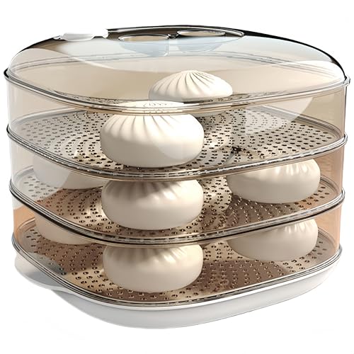 キッチン用蓋付き電子レンジ用蒸し器。パンや温かい料理を蒸すのに多機能 (ホワイト, 3層)