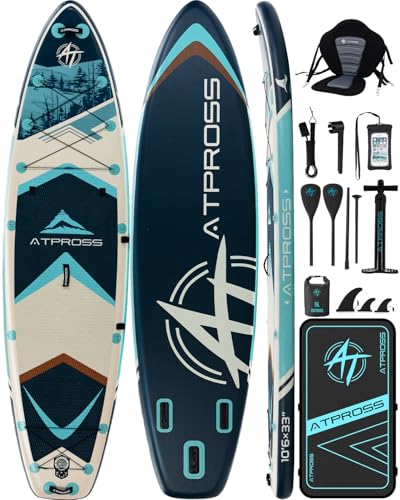 Image of 10'6''x33''Inflatable Stand Up Paddle Board, 400lbs Extra Wide Stand Up Paddleboard with Kayak Seat, Anti-Slip EVA Deck Premium SUP Accessories Kit, Non-Slip Stable Deck Boat