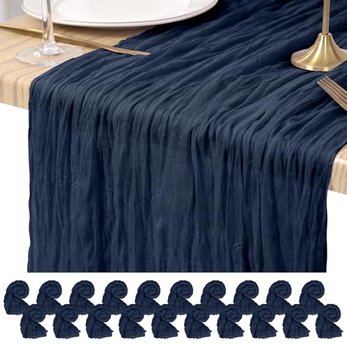 Pesonlook Cheesecloth Table Runner Navy Blue, 20 Pack 17.7x108 inch, Long