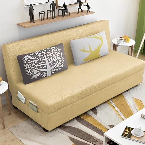 Image of Divano 3 Seater Sofa Cum Bed for Living Room (Cream) Premium Fabric Sofa