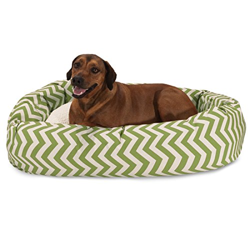 Image of Majestic Pet 52 Inch Chevron Sherpa Calming Dog Bed Washable - Cozy Soft Round Dog Bed with Spine for Head Support - Fluffy Donut Dog Bed 52x35x11 (inch) - Round Pet Bed X- Large - SAGE
