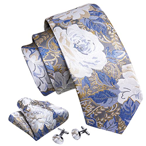 Image of Barry.Wang Men Ties Paisley Woven Silk Necktie Set with Pocket Suqare Cufflinks Formal