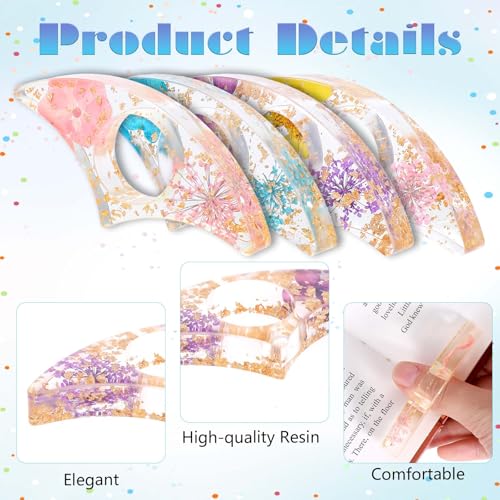 Jeffdad Book Page Holder, 4 PCS Dried Flower Resin Transparent Bookmark Handmade Dried Flower Book Opener Holder Thumb - Image 3