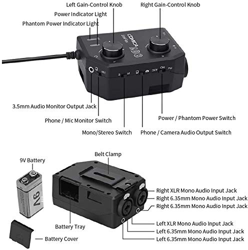 Comica LINKFLEX.AD3 Microphone Audio Preamp/Mixer 2-Channels XLR/3.5mm/6.35mm-3.5mm, 48V Phantom Power & Real Time Monitor, Universal Canon Nikon Sony Camcorders DSLR Cameras &Smartphone