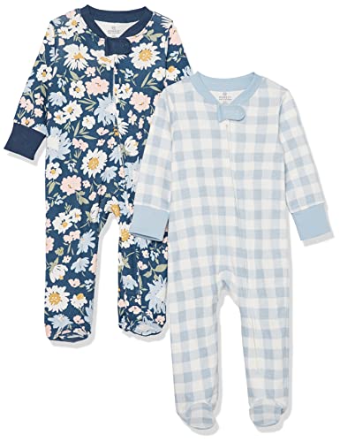 Image of HonestBaby Baby 2-Pack Sleep and Play Footed Pajamas One-piece Sleeper Jumpsuit Zip-front Pjs Organic Cotton