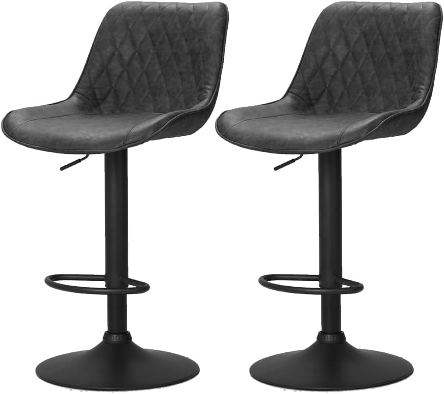 Artiss Bar Stools Stool Set of 2 Kitchen Counter Barstools Dining Chair Chairs Leather Black in 60-80cm Seat Height Floor for Home Bar Dining Room Cafe Outdoor Indoor