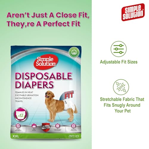 Image of Simple Solution Disposable Diapers for Dogs, Insta Shield Core, Leak-Proof, Fur-Friendly Fasteners, Ideal for Females in Heat, Incontinence & Travel - Pack of 12 (XXL)
