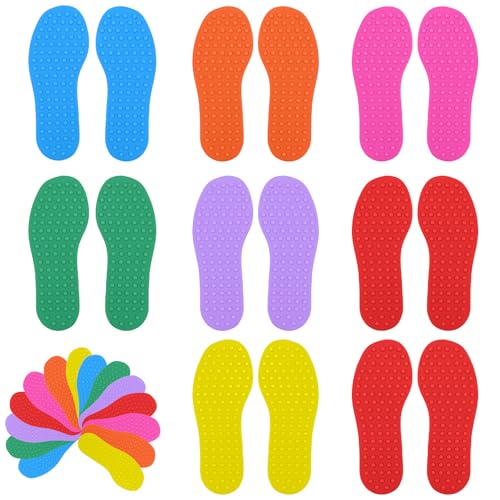 8 Pairs Feet Markers Colorful Spot Floor Markers Footprint Shaped Non-Slip Rubber Carpet Markers for Home Physical Sports Learning Craft Supplies, 7 Colors