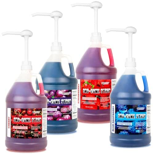 Sno-Cone Syrups - Four Gallons with Pumps (Blue Raspberry-Cherry-Grape-Strawberry)