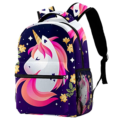 Sac à dos d'écolier ordinateur 14 pouces motif licorne et étoiles