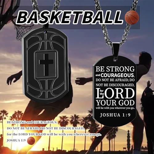 Basketball Bible Verse Cross Necklace for Men Stainless Steel Religious Gift Basketball Sports Jewelry for him Kids Boys Men Teens him Boyfriend dad4