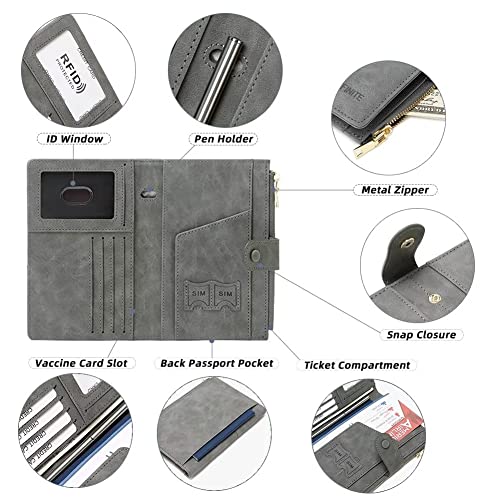 Mudono Passport and Card Holder for Women RFID Blocking Card Case Slim Travel Wallet Change Purse with Vaccine Card Slot3