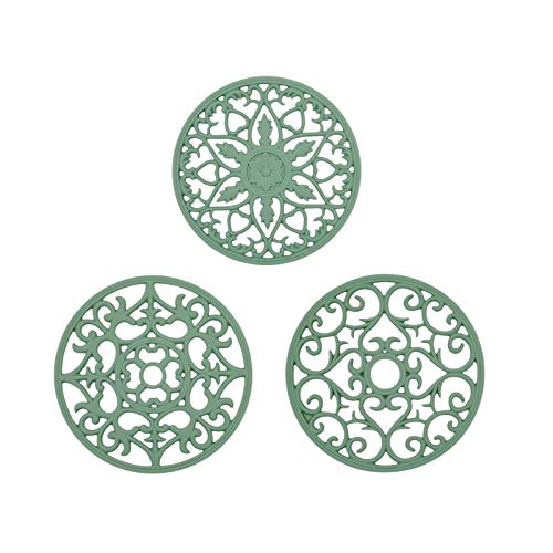 MAFELOE Silicone Placemats Silicone Coasters Table Mats Kitchen Table Mats Hollow Solid Color Heat ResistantThicken Non Slip - Green of 3 Pieces Different Patterns