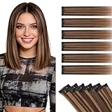 Benehair 6PCS 6 Clips In Human Hair Extensions Dark Brown Mix Light Brown Short...