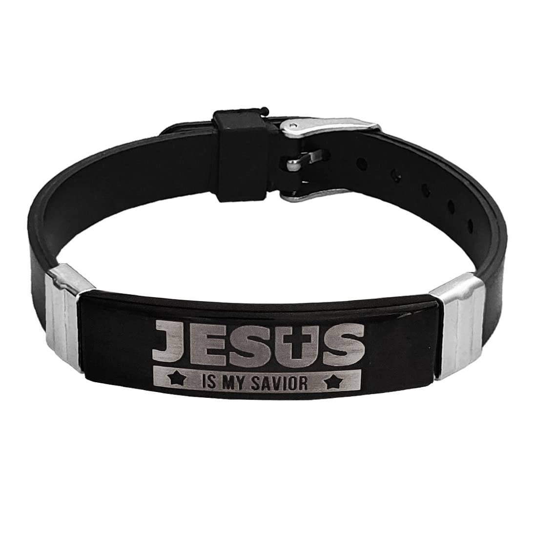 M Men Style Jesus Is My Savior Wristband Black And Silver Stainless Steel And Silicone Bracelet For Men And Women SBr2022410 (B0BBB8TRGJ) Amazon Price History, Amazon Price Tracker