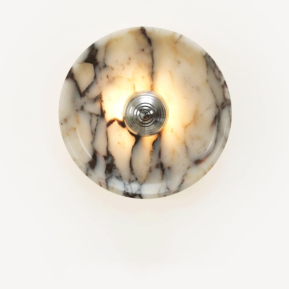9.84IN Natural Marble Wall Sconces With Round Alabaster Wall Light Natural Stone Hardwired Wall Light Fixtures Modern 3000K LED Vanity Mirror Lights For Living Room Stair Bedroom Alabaster Marble Lamp