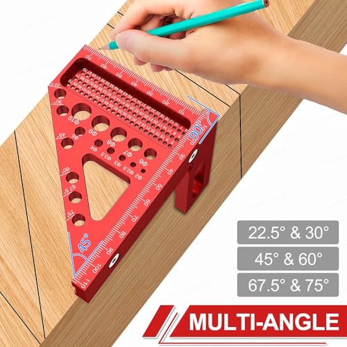 Image of Sunkizzrs Aluminum Alloy 3D Multifunctional Woodworking Ruler -Adjustable Angle Precision Miter Square Measuring Tool -Professional Triangle Ruler for Carpentry, DIY & Construction (22.5-90)