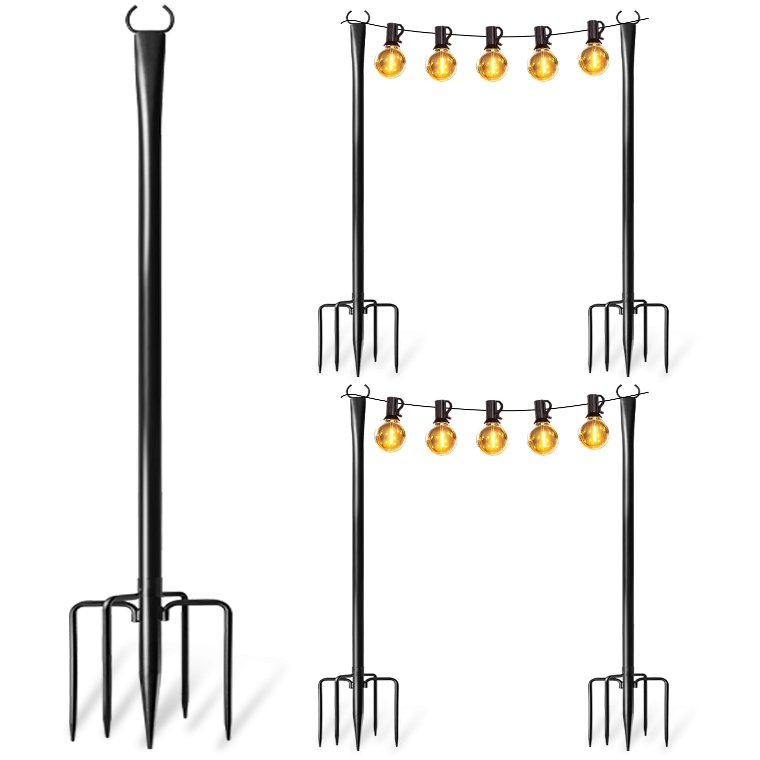 Photo 1 of 4 Pack String Light Poles for Outside, Upgraded Heavy-Duty Metal Light Poles for Outdoor String Lights with Fork, Adjustable Lighting Accessories for Patio Decor Backyard Pergola Garden Decorations