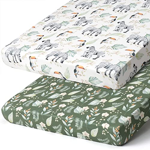 Image of Pack n Play Sheets, BROLEX 2 Pack Mini Crib Sheets,Stretchy Portable Fitted Playard Sheet Set, Convertible Playard Mattress Cover,Ultra Soft Breathable Material,Zebra Forest