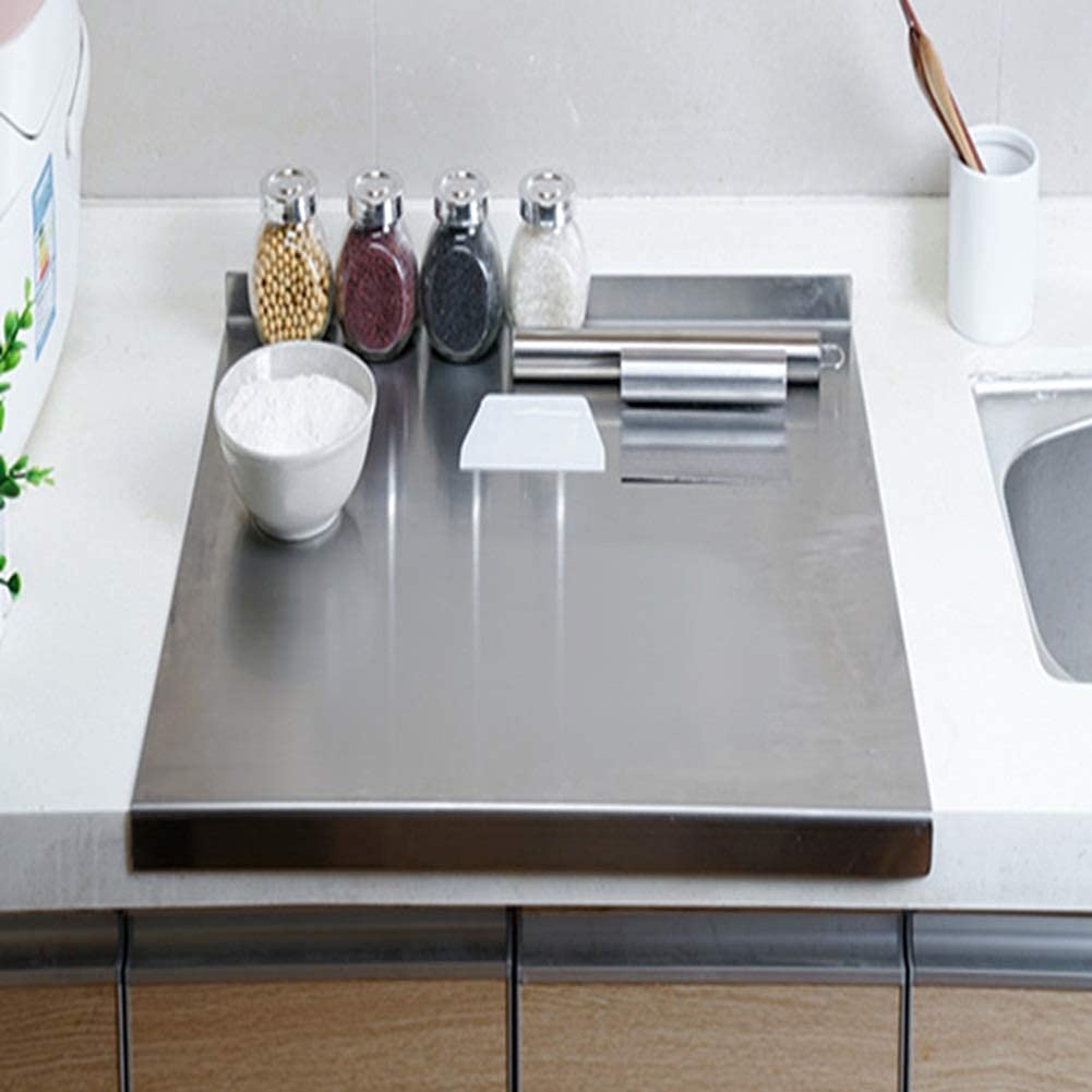 Tagliere in acciaio inox, grande tagliere da cucina con angoli curvi, anti muffa, per piano di lavoro da cucina, superficie di preparazione facile da pulire