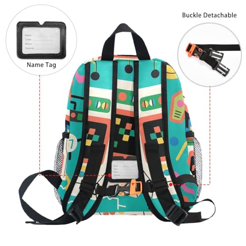 Retro Gaming Aqua Toddler Backpack Kids Preschool Daypack Kindergarten Backpacks with Name Tag for Boys Girls4
