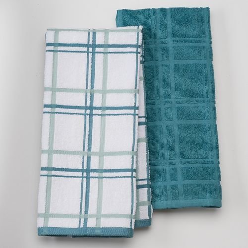 Food Network Plaid 2pk. Antimicrobial Kitchen Towels (Aqua) by Food