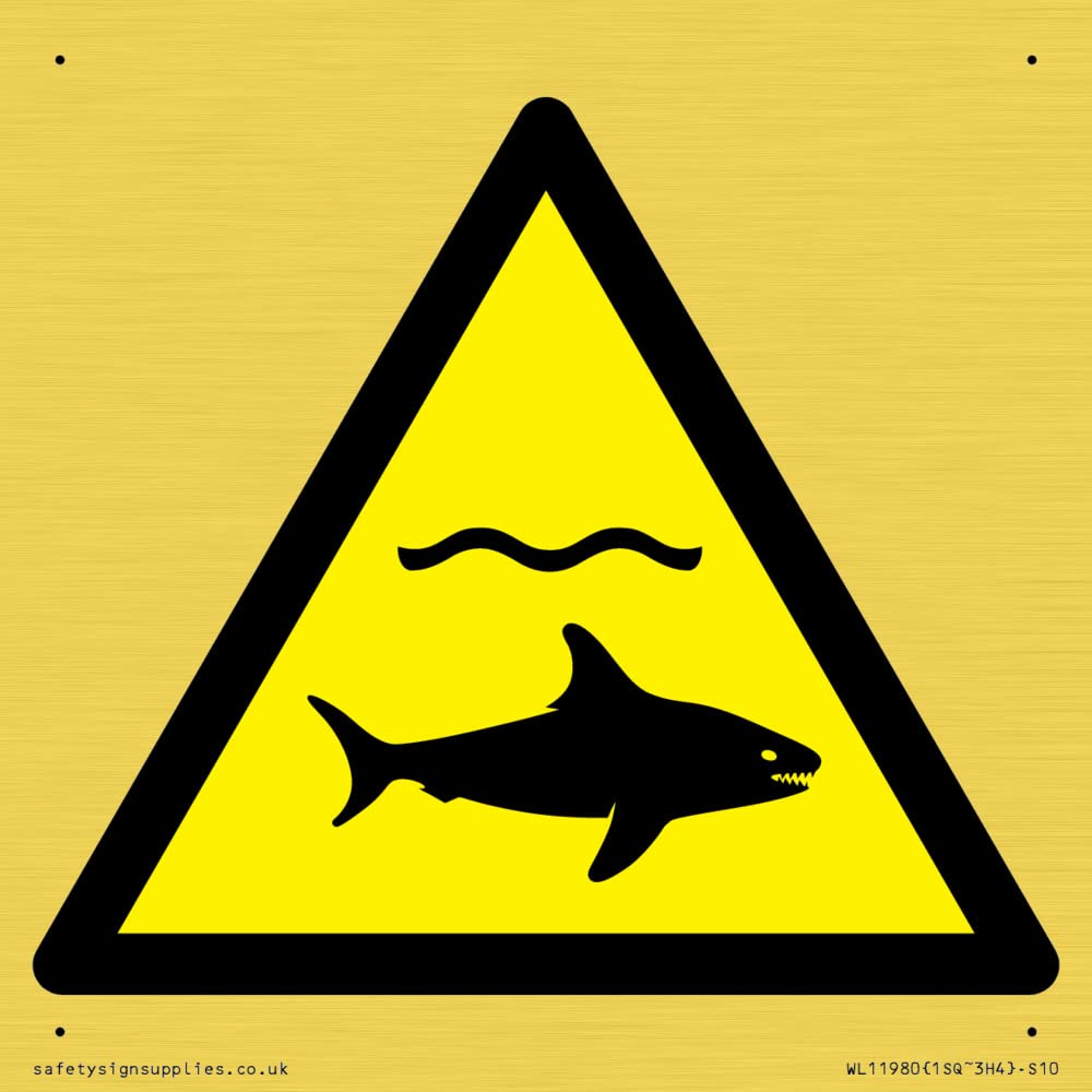 W054 Warning: Sharks Sign - 100x100mm - S10