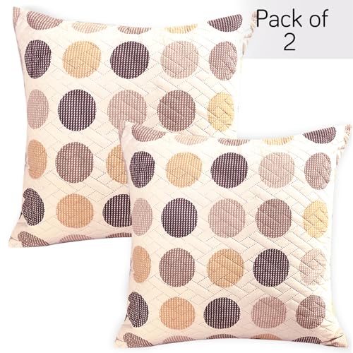 Image of HOKIPO Printed Cushion Cover 22x22 in, Brown Polka Dot