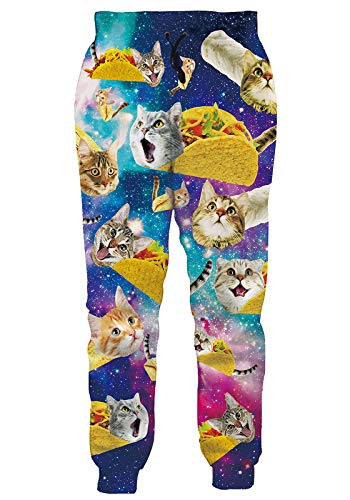 RAISEVERN Unisex Jogger Pants 3D Active Pizza Pie Cats Novelty Casual Galaxy Taco Cat Gym Trouser with Pocket for Men Women