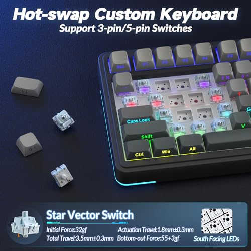 Image of AULA S75 PRO Wireless Mechanical Keyboard with Screen&Knob, Tri-Mode Hot Swappable Gaming Keyboard 75%, Pre-lubed Switches, RGB Backlit, Side Printed PBT Keycaps, Creamy Sounding Computer Keyboards