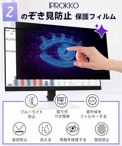 undefined IPROKKO 31.5インチ(16:9)PCモニター用のぞき見防止フィルター パソコン 覗き見防止 液晶保護フィルム ブルーライトカット 反射防止 取り外し可能フィルム の商品画像 2